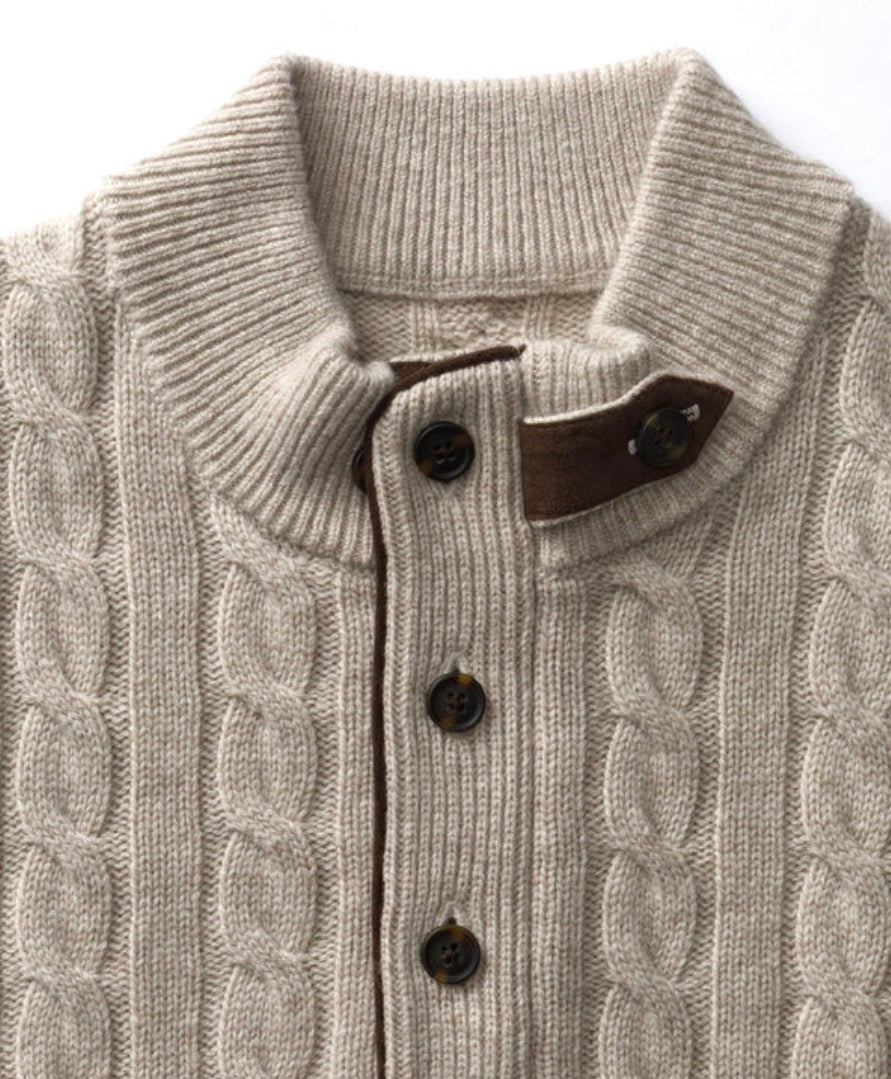Walcott Merino Cashmere Cable Knit 1/4 Zip Sweater - Stone Heather