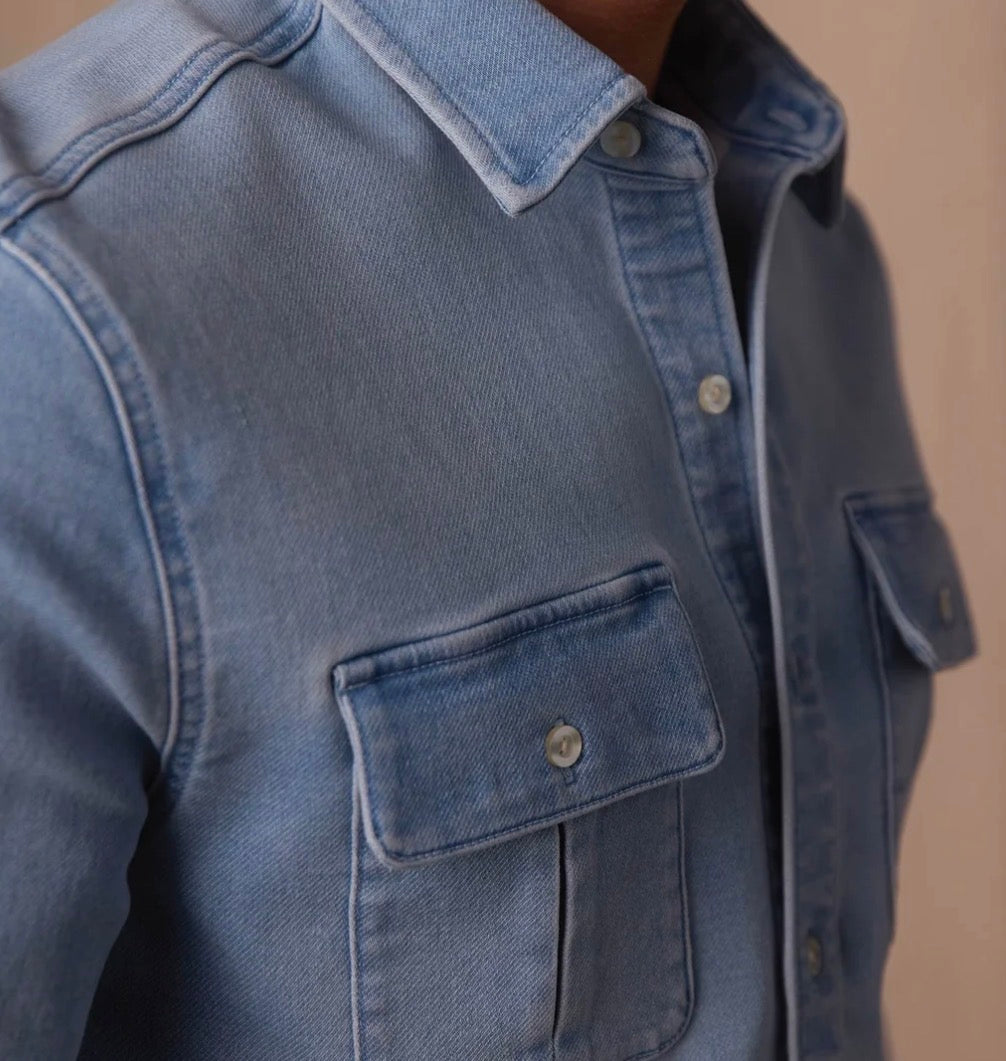 Comfort Terry Jean Shirt Jacket in Light Wash