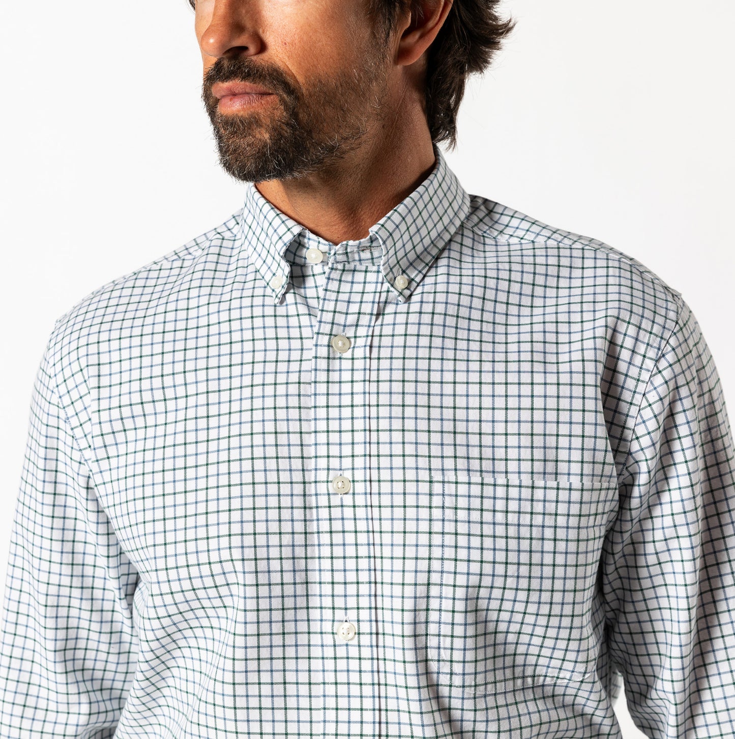 Duck Head - Long Sleeve Cotton Oxford Sport Shirt-Kline Plaid in Forest Green