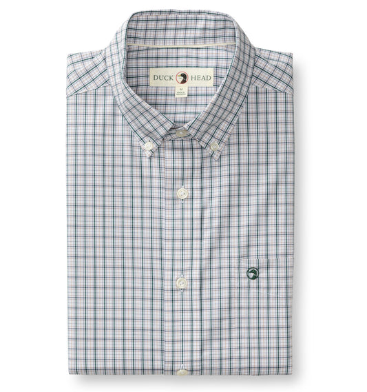 Long Sleeve Performance Poplin Sport Shirt-Edison Plaid in Forest Green