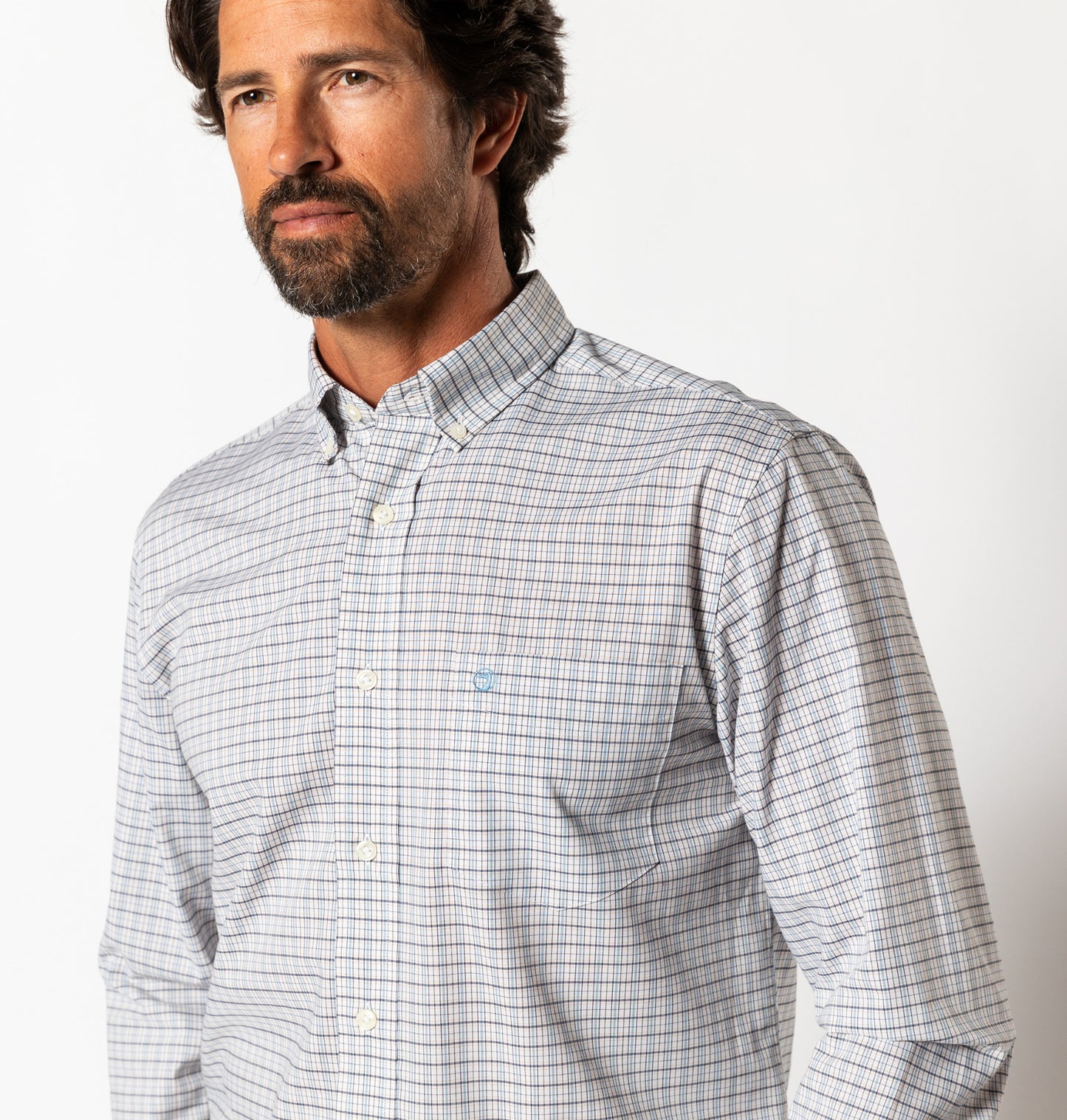 Duck Head - Long Sleeve Performance Poplin Sport Shirt-Edison Plaid in Glacier Blue