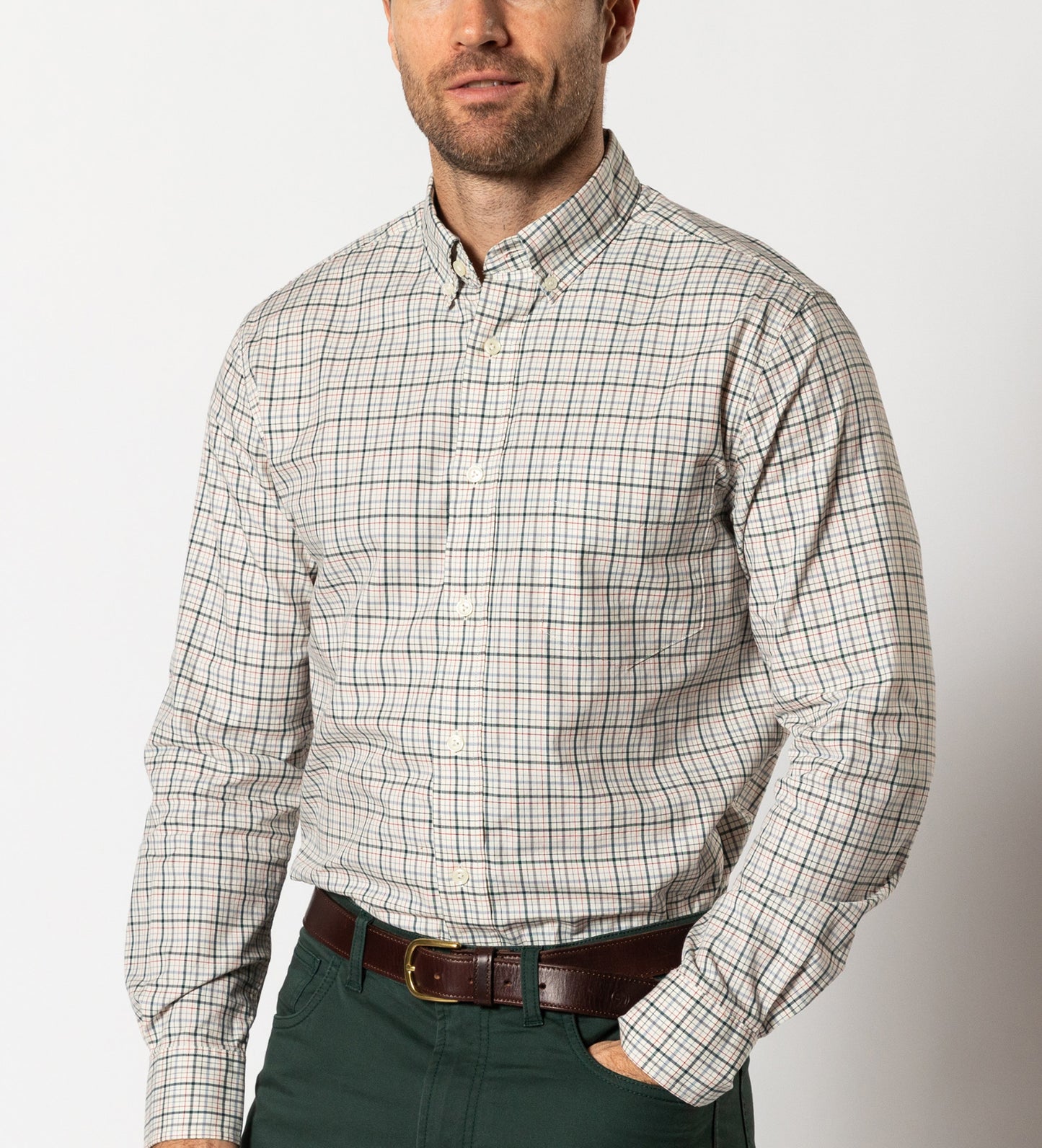Duck Head - Long Sleeve Cotton Twill Sport Shirt-Cooper in Emerald Green