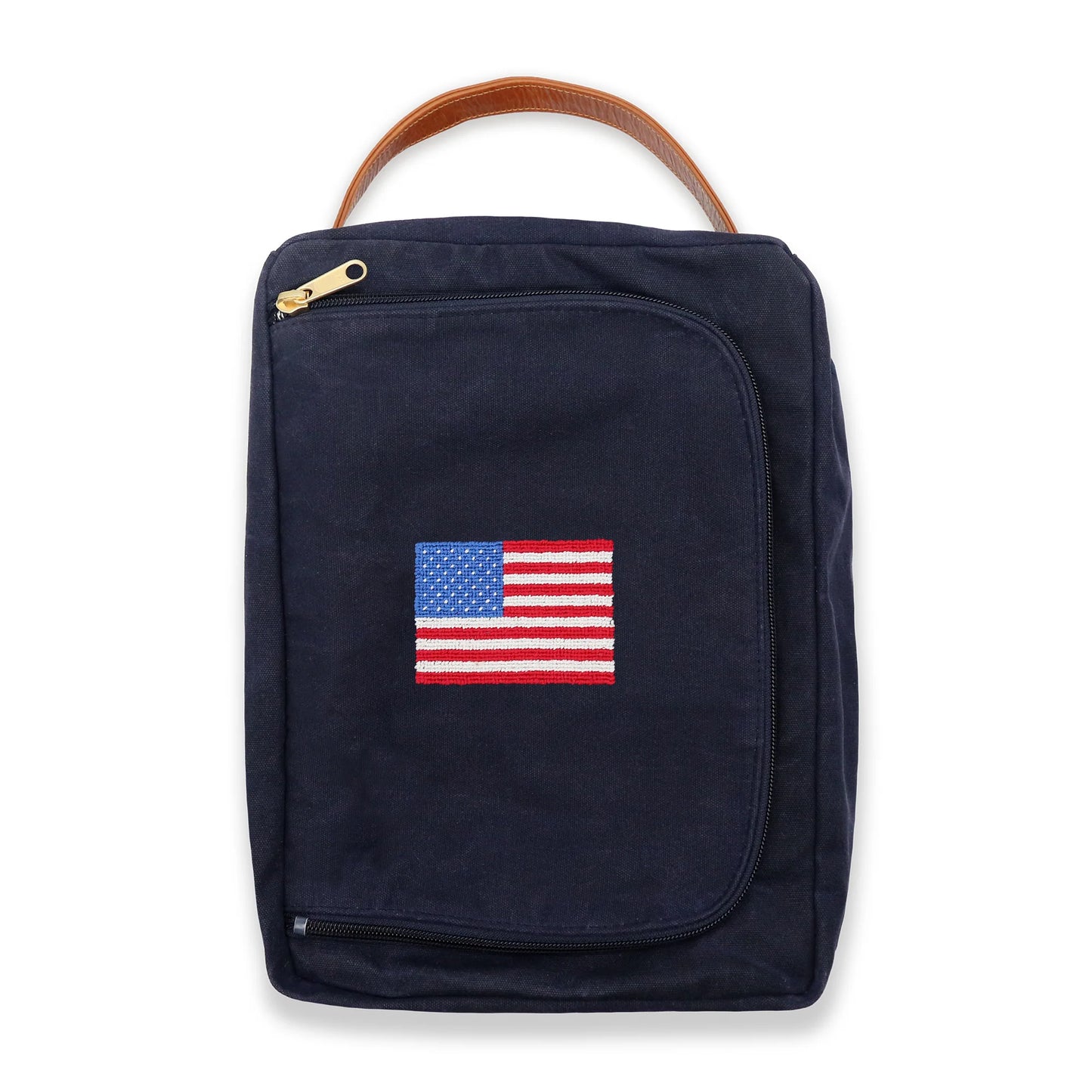 American Flag Shoe Bag in Navy Waxed Canvas