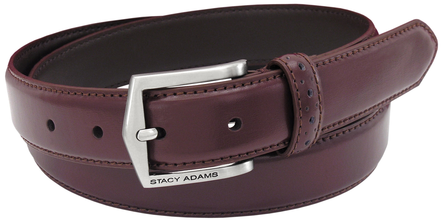Men's Pinseal Leather Belt with Brushed Nickel Buckle in Cordovan