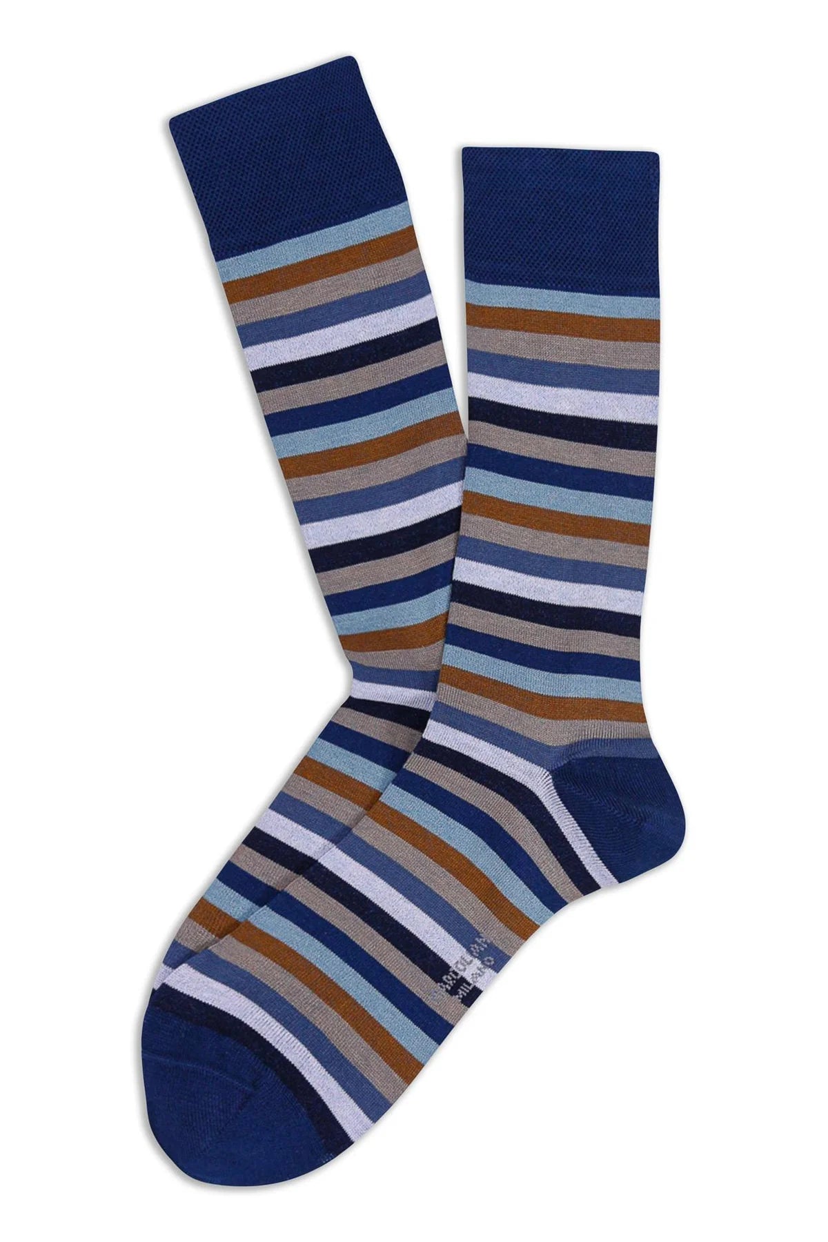 Marcoliani Rainbow Stripe Socks - Navy and Brown