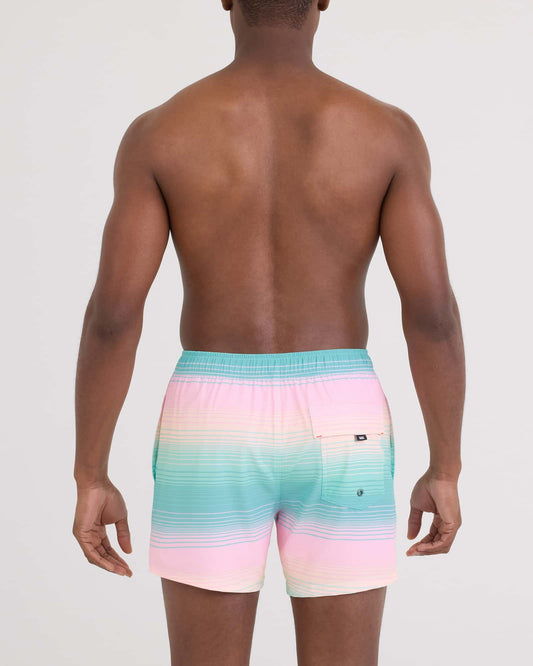 Oh Buoy 2N1 Classic Swim Trunk 5" with liner Hazy Stripe Aqua