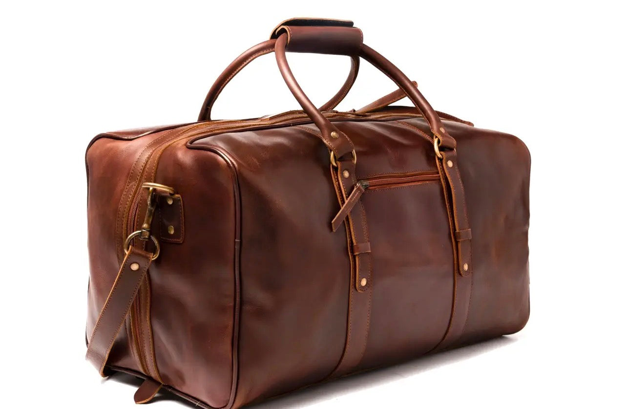 Big Mouth 40L Leather Duffle Travel Bag- Antique Brown