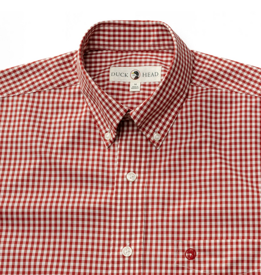 LS Performance Poplin Sport Shirt Walton Gingham in Red Ochre