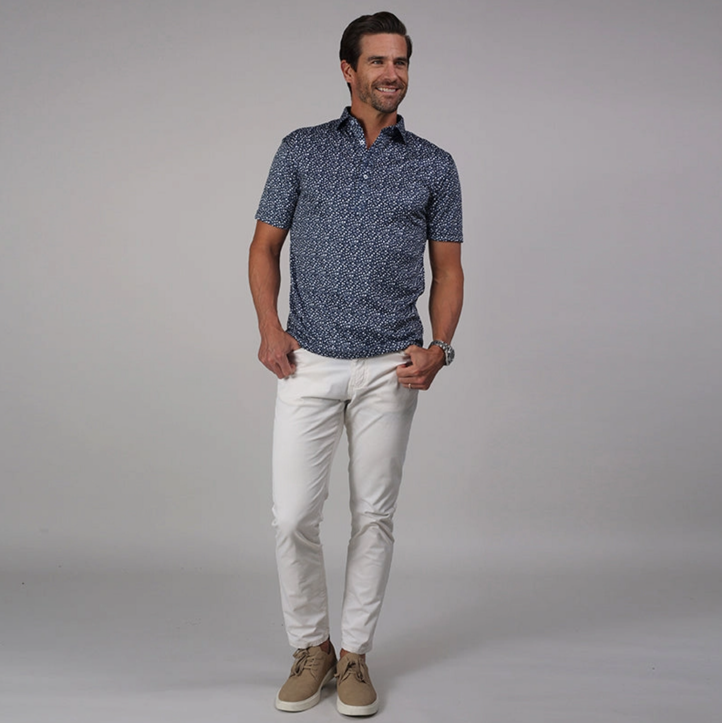 Collars & Co. - Semi-Spread Collar Polo Navy Floral