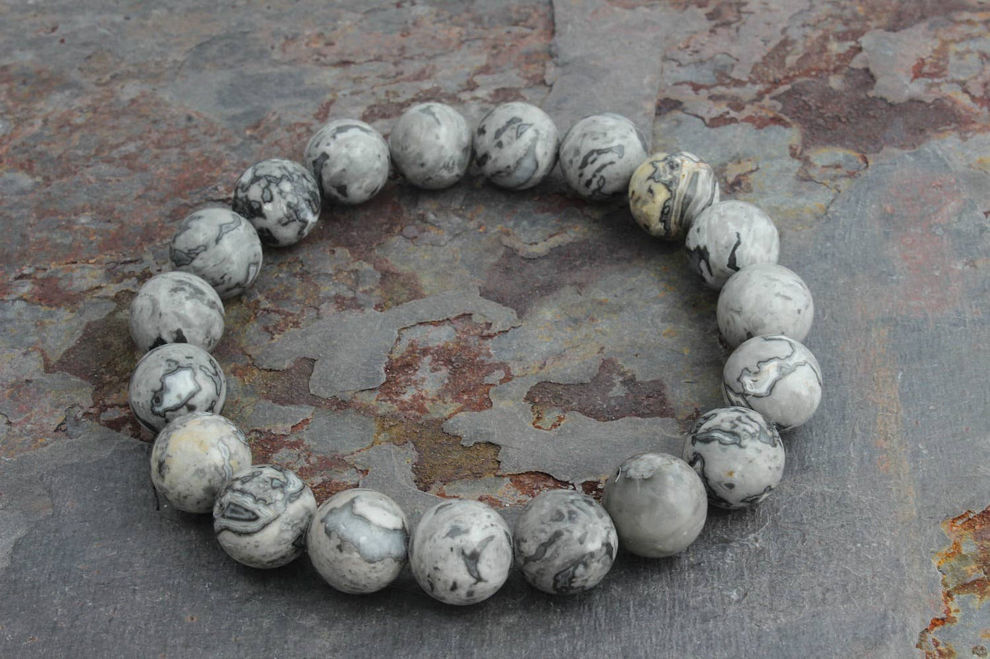 ManAndStone - Men's 3pc Bracelet Set: Gray Jasper, Onyx & Lava Stone