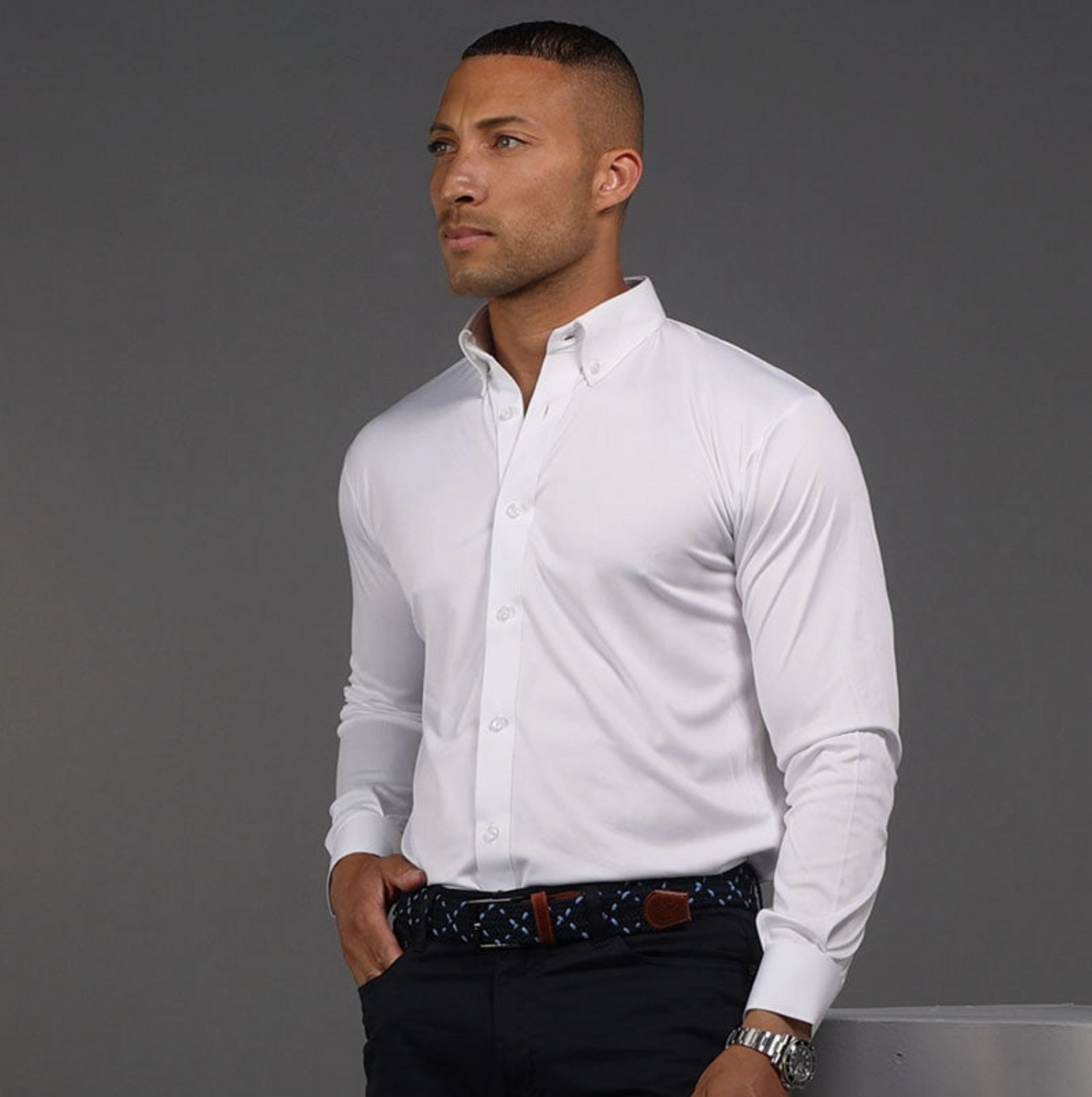Collars & Co. - Quattro Flex Dress Shirt with Button Down Collar White