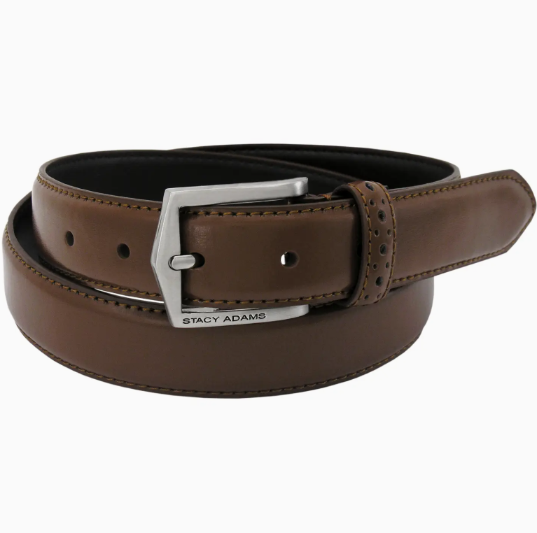 Stacy Adams - Men's Pinseal Leather Belt with Brushed Nickel in Chocolate