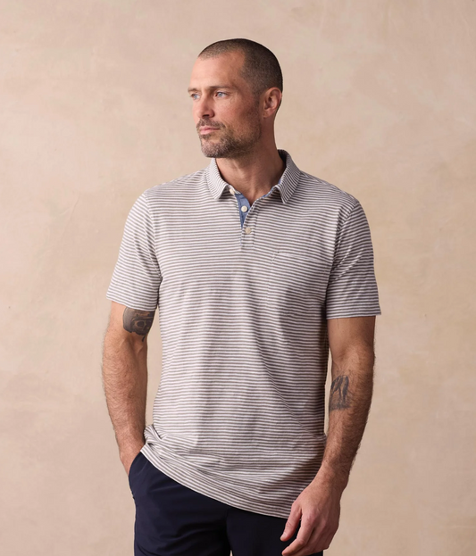 The Normal Brand - Vintage Slub Pocket Polo in Moss Stripe