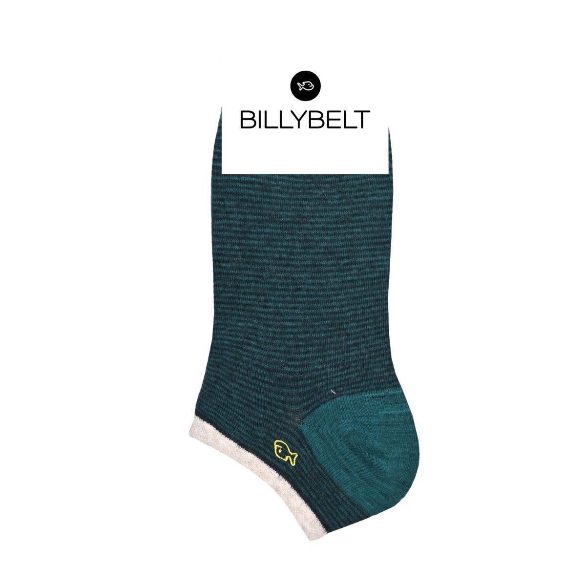 BILLYBELT Ankle Socks in Combed Cotton Striped Turquoise