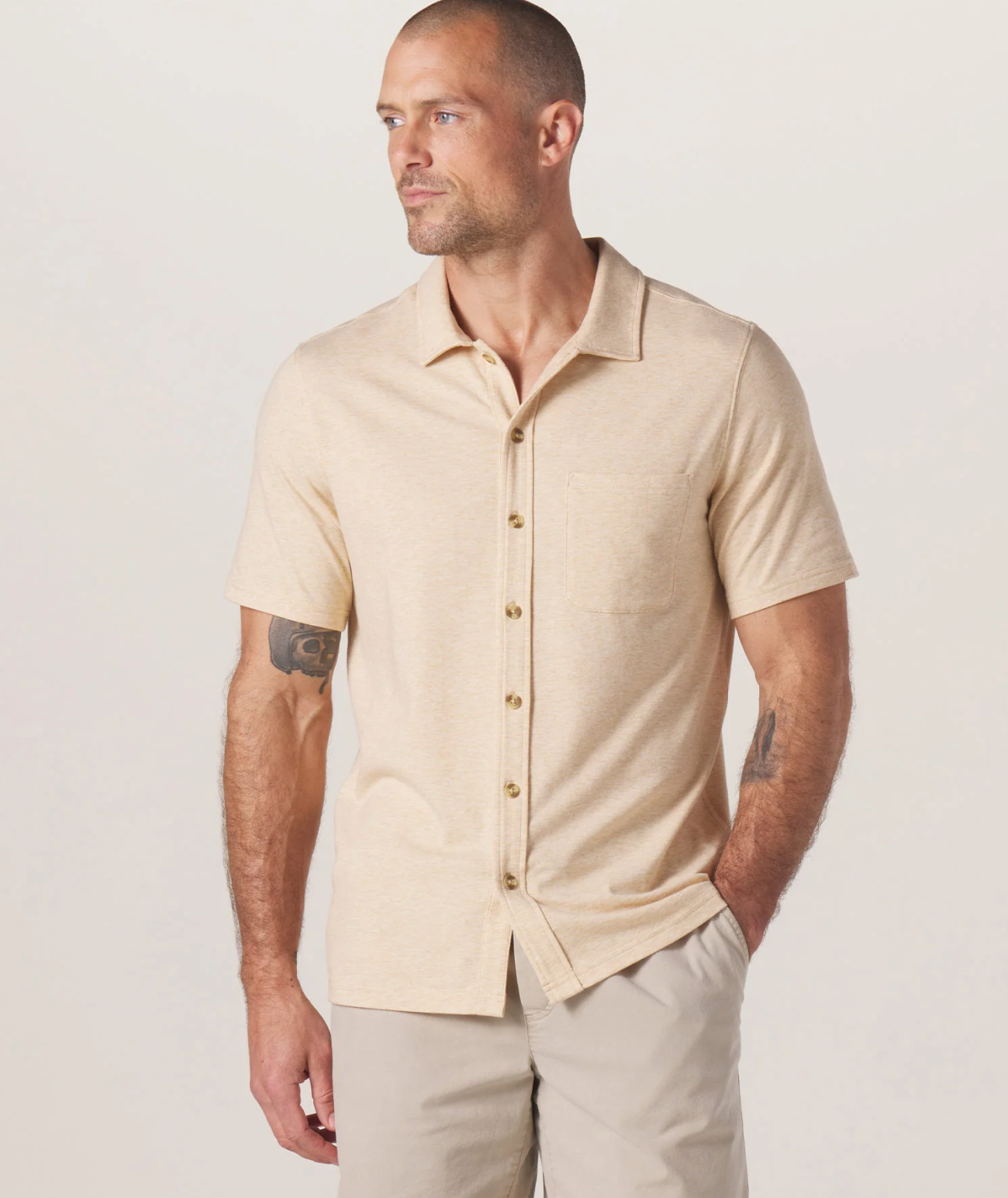 The Normal Brand - Active Puremeso SS Weekend Button Down in Iced Latte