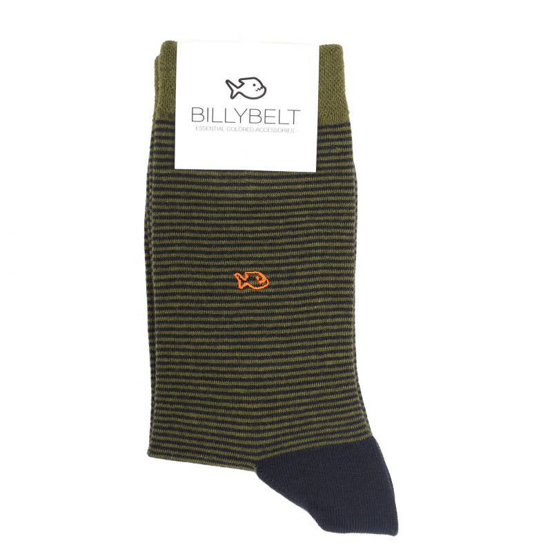 BILLYBELT - Khaki Striped Combed Cotton Socks