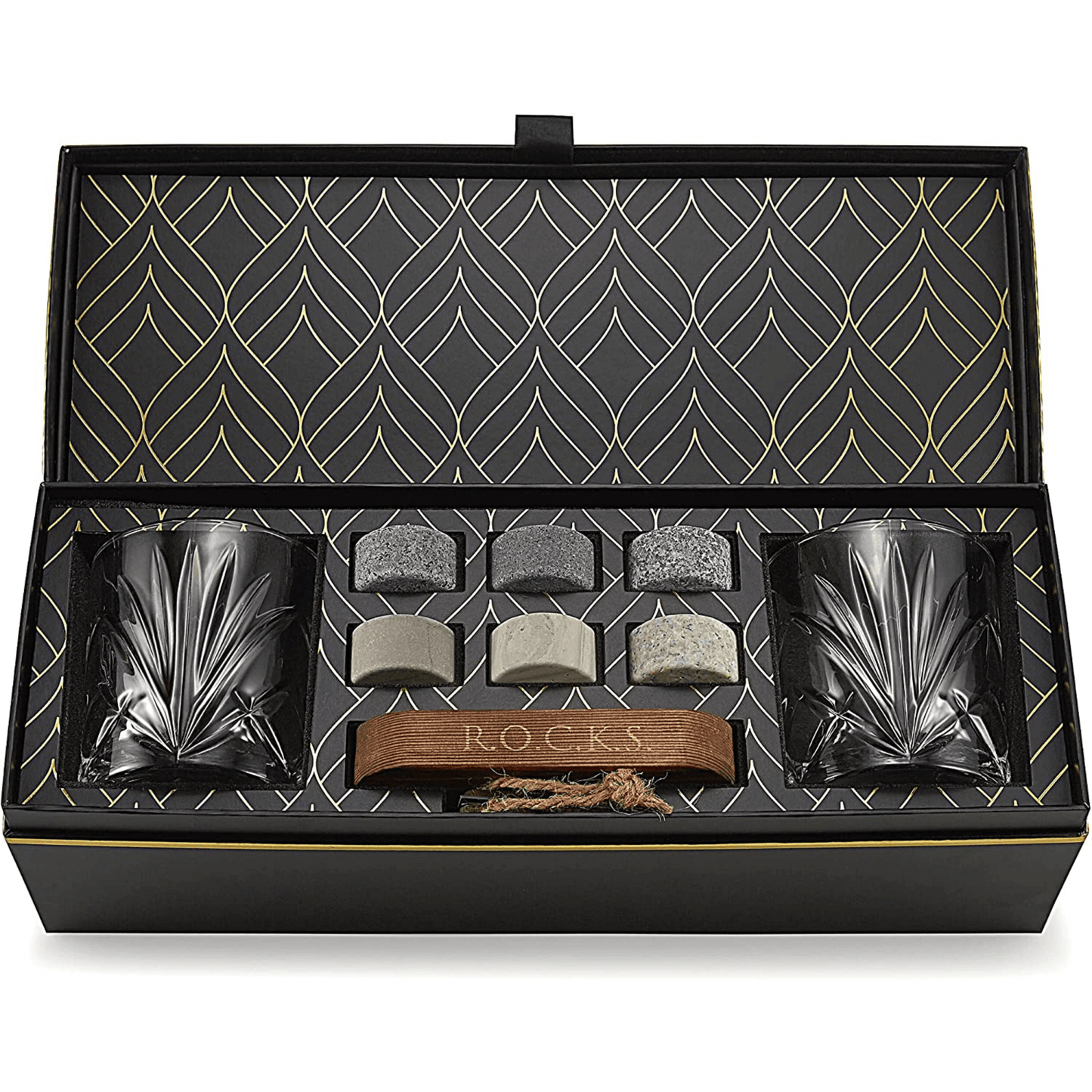 ROCKS Whiskey Chilling Stones - The Connoisseur's Set - Palm Whiskey Glass Edition