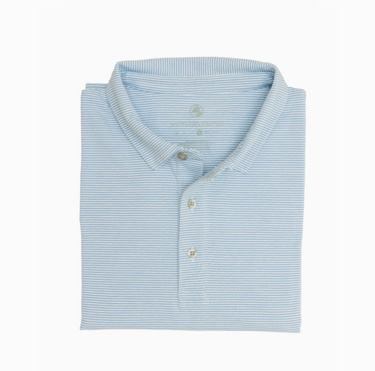 Southern Proper - Tensaw Stripe Polo in Coastal Blue