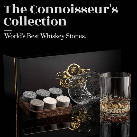 ROCKS Whiskey Chilling Stones - The Connoisseur's Set - Signature Whiskey Glass Edition