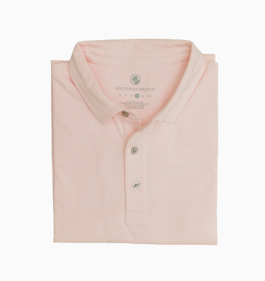 Southern Proper - Tensaw Stripe Polo in Shell