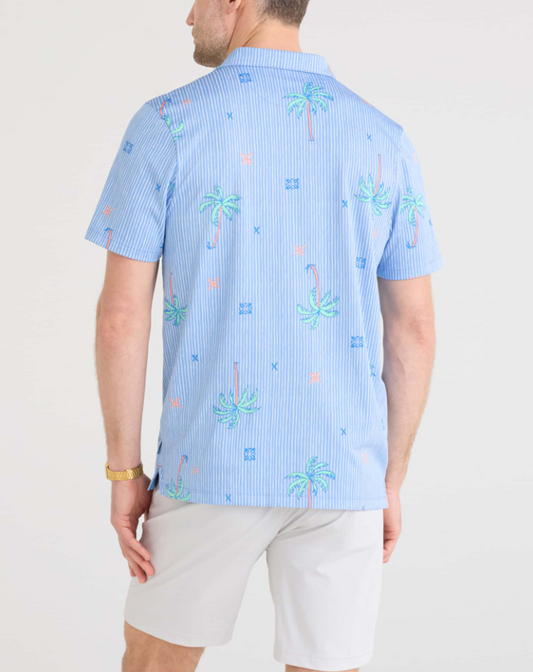 Saxx Droptemp Dry Resort Button Up in Palmtastic-Bel Air Blue