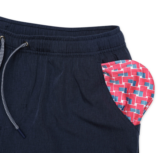 Burlebo - 7" Athletic Short Heather Navy American Flag Liner