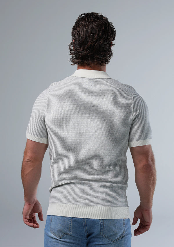Robles Birdseye Knit Polo in Cream/Grey