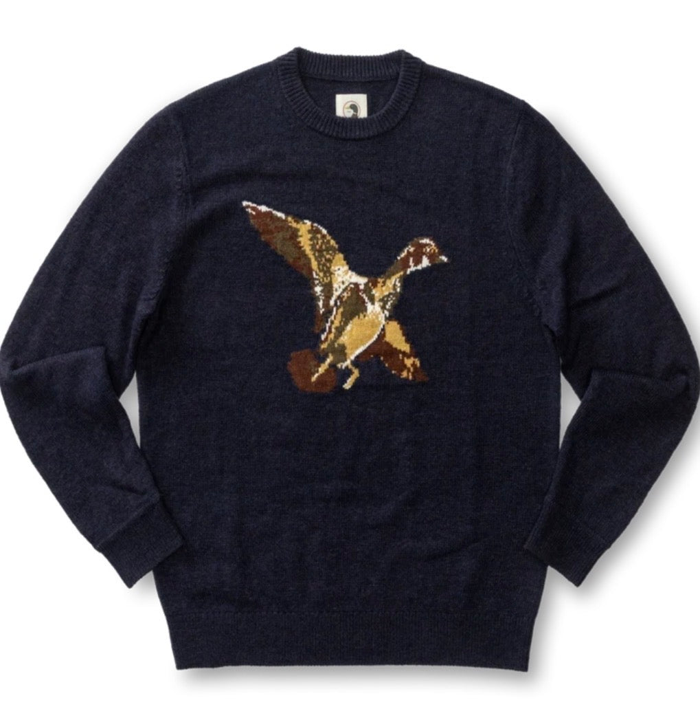 Flying Wood Duck Merino Intarsia Crewneck Sweater