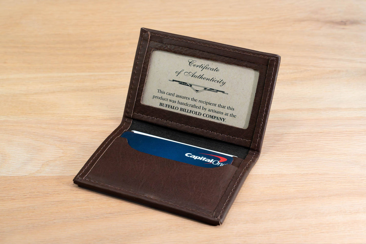 Bison Bifold Leather Card Holder - ID Window - Made in USA