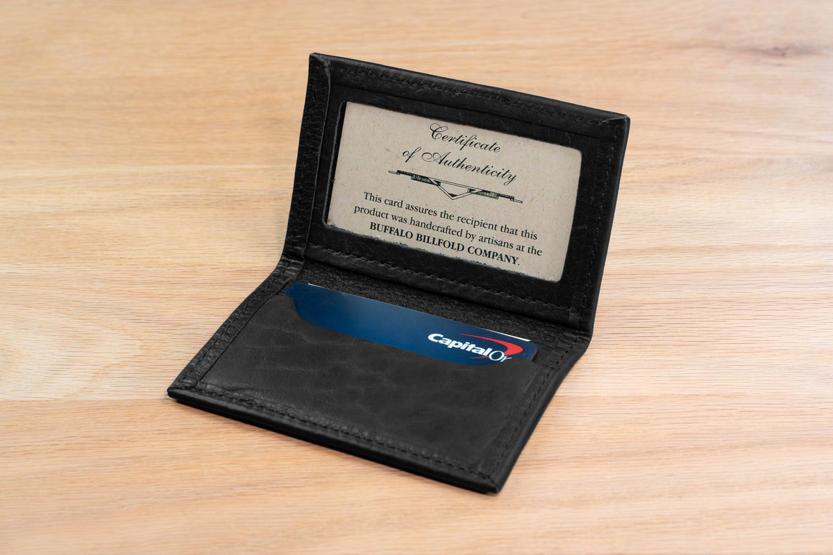 Bison Bifold Leather Card Holder - ID Window - Made in USA