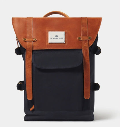 Top Side Leather Backpack in Navy