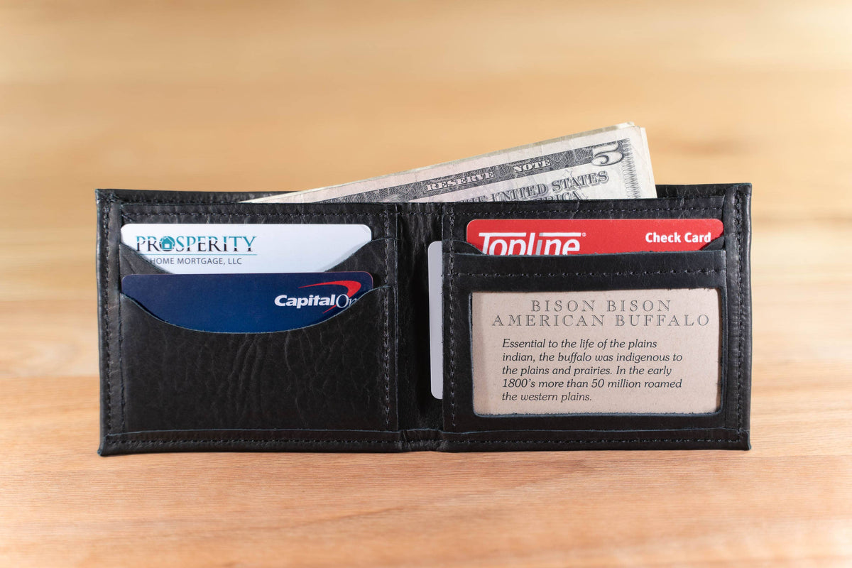 Mens Leather Bifold Wallet - ID Window - Made in USA