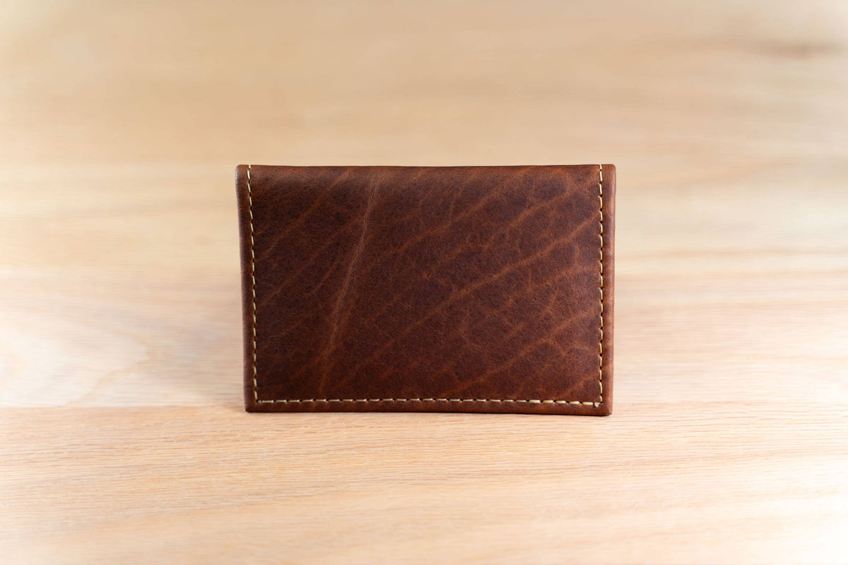Bison Bifold Leather Card Holder - ID Window - Made in USA