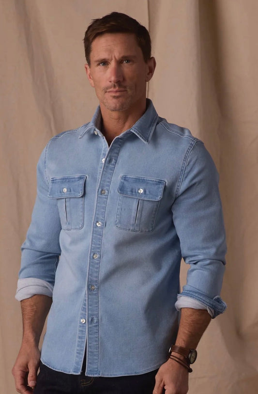 Comfort Terry Jean Shirt Jacket in Light Wash