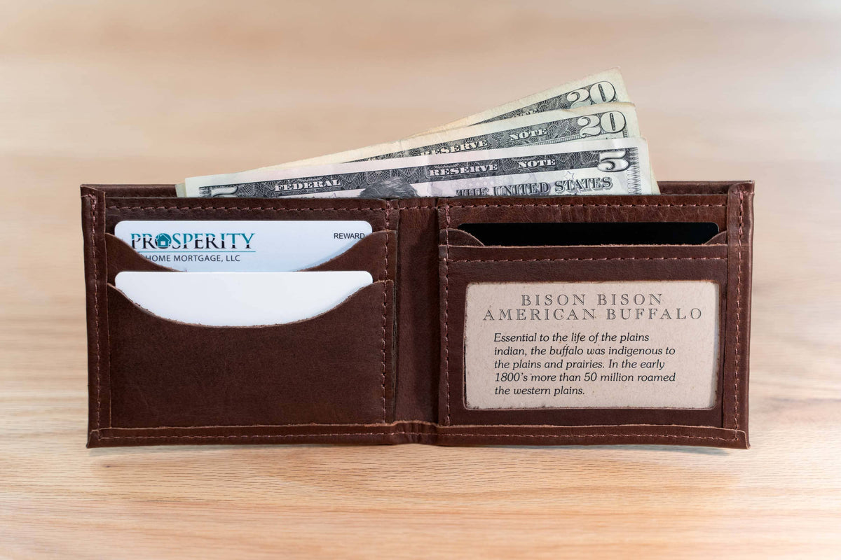 Mens Leather Bifold Wallet - ID Window - Made in USA