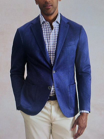 Printed Knit Stretch Sport Coat - Solid Lapis