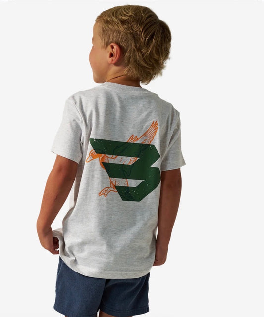 Youth Short Sleeve Tee - Duck Flying B - Green Logo - Oatmeal