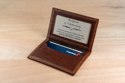 Bison Bifold Leather Card Holder - ID Window - Made in USA