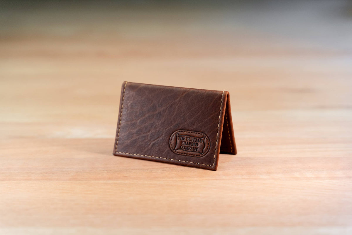 Bison Bifold Leather Card Holder - ID Window - Made in USA