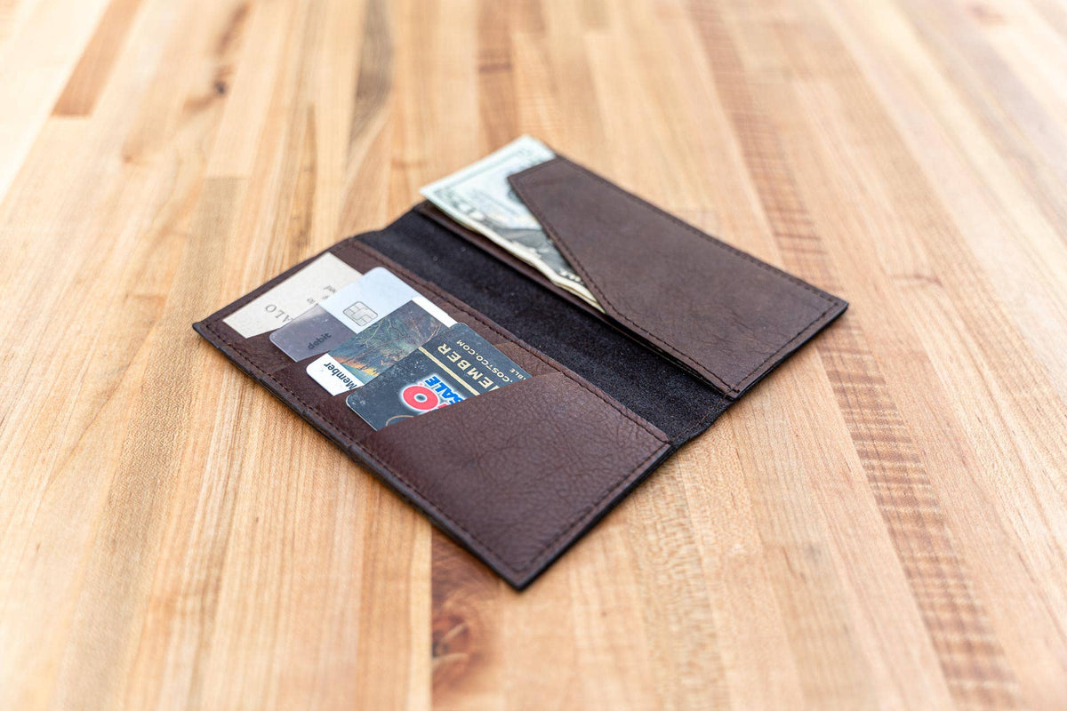 American Bison Leather Checkbook Wallet - Made in USA