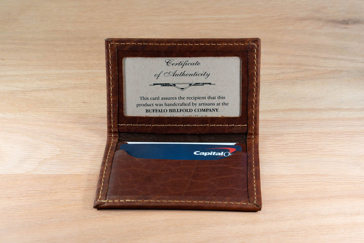 Bison Bifold Leather Card Holder - ID Window - Made in USA