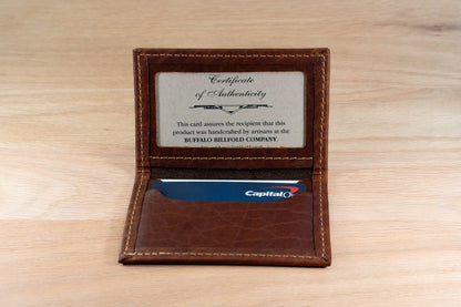 Bison Bifold Leather Card Holder - ID Window - Made in USA