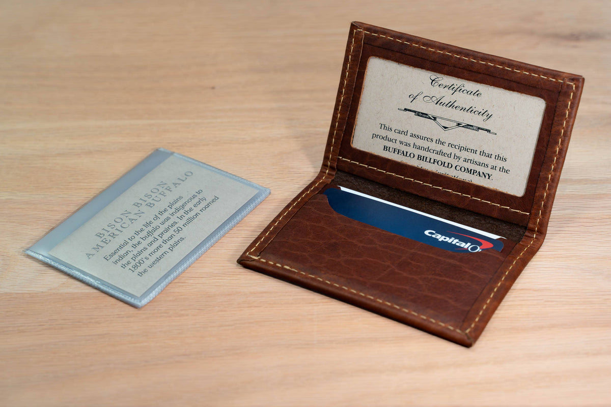 Bison Bifold Leather Card Holder - ID Window - Made in USA