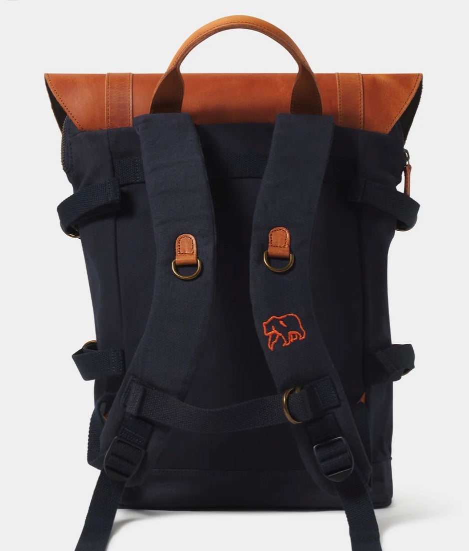 Top Side Leather Backpack in Navy