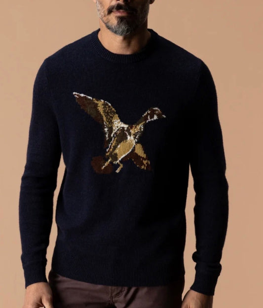 Flying Wood Duck Merino Intarsia Crewneck Sweater