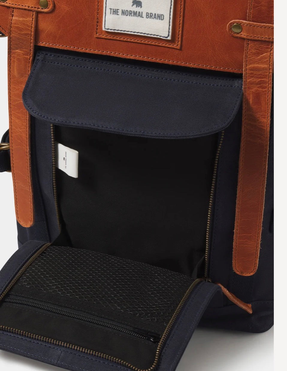 Top Side Leather Backpack in Navy