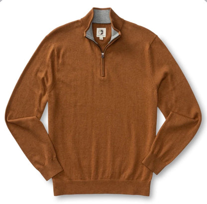 Ridley Cotton Cashmere 1/4 Zip Sweater - Dark Amber Heather