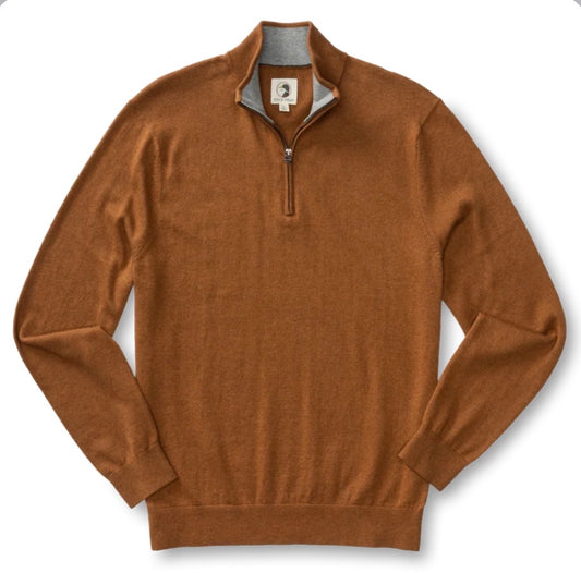 Ridley Cotton Cashmere 1/4 Zip Sweater - Dark Amber Heather