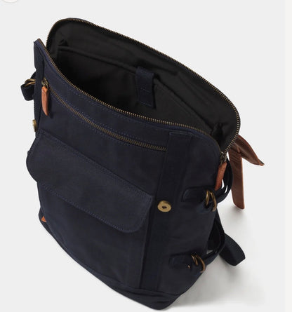 Top Side Leather Backpack in Navy