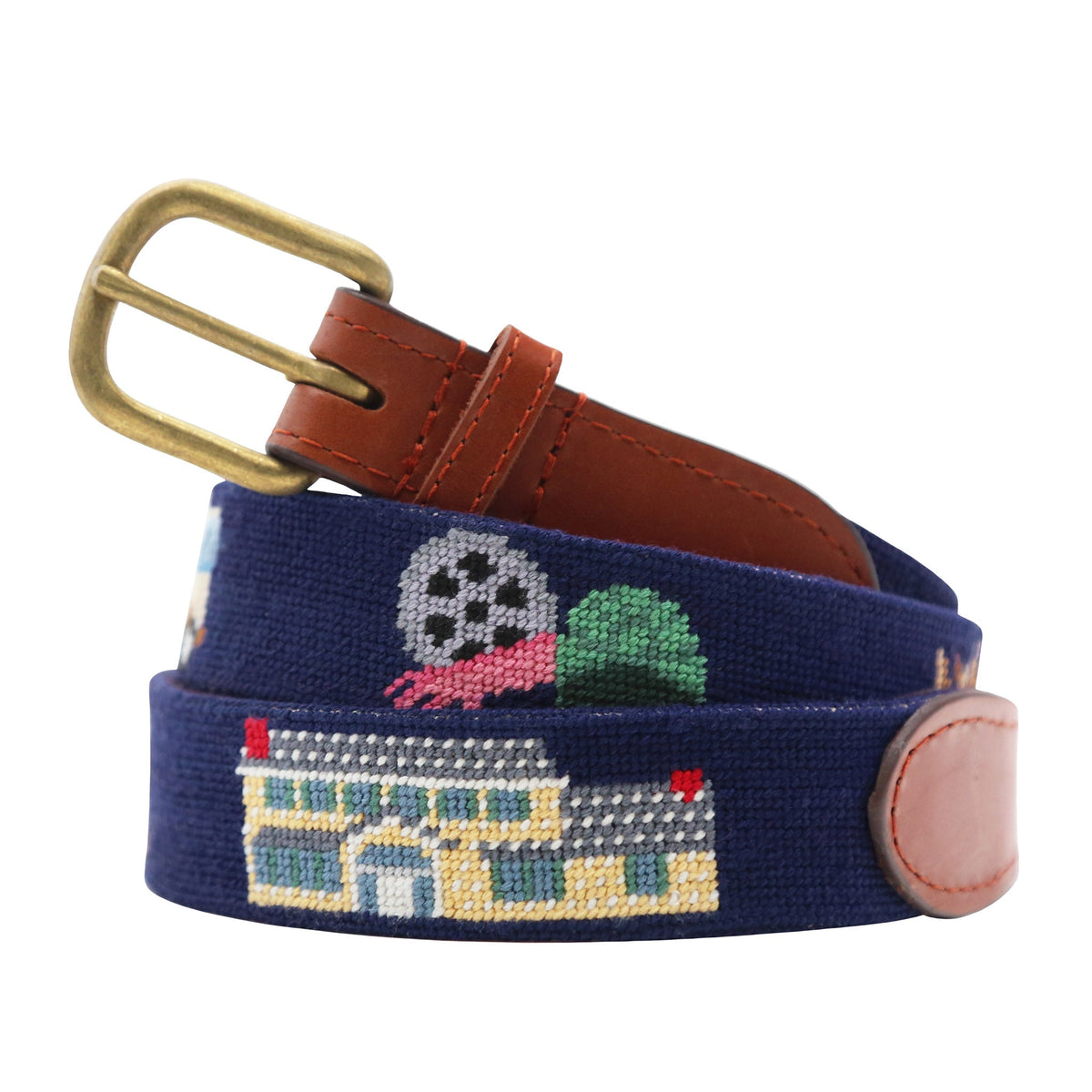 Smathers & Branson Griswold Christmas needlepoint belt in Dark Navy, coiled